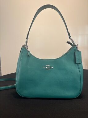 Coach Teal Leather Teri Hobo (Large) Shoulder Bag with Crossbody Strap